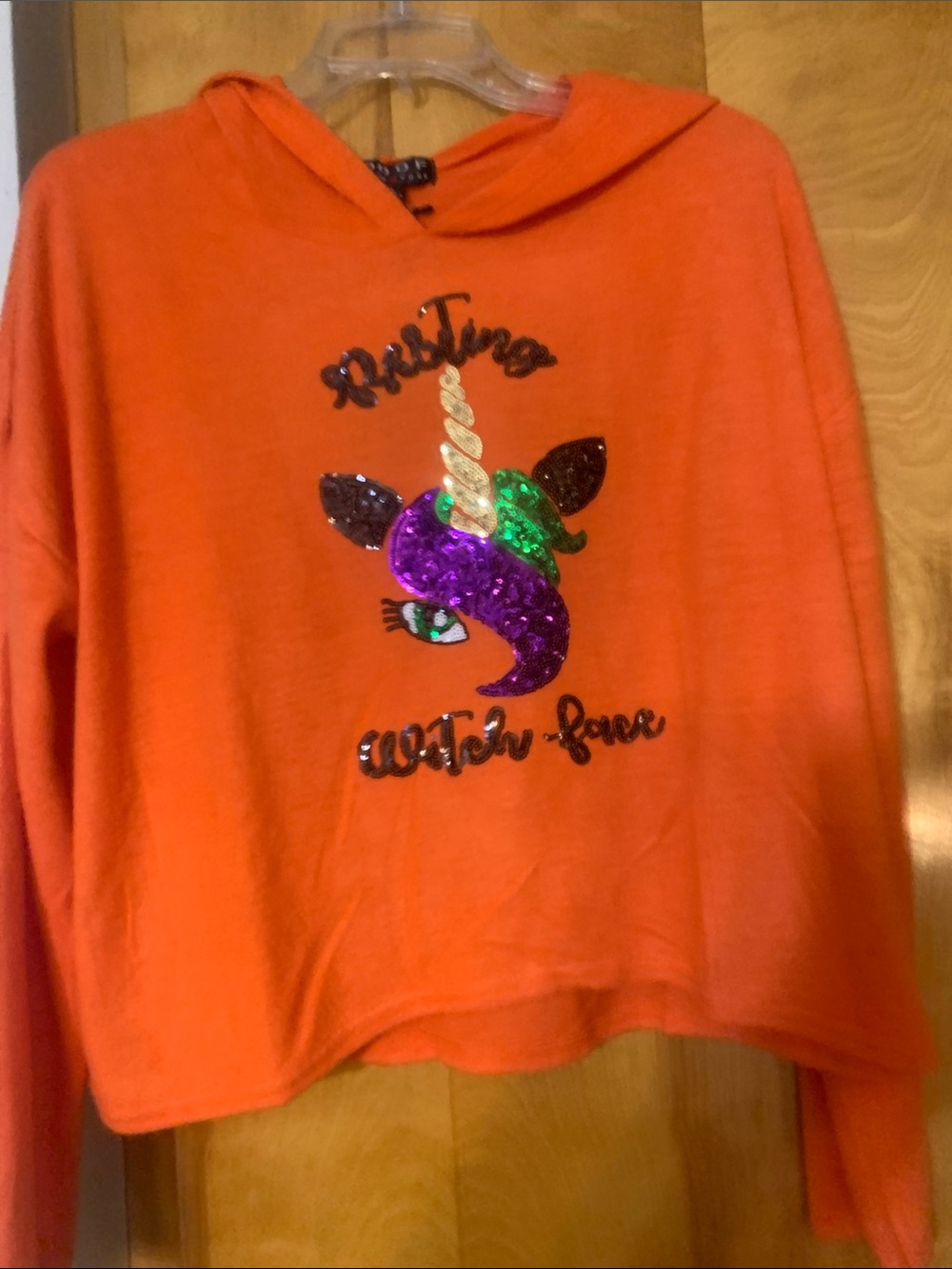 Orange Halloween hoodie (at office)